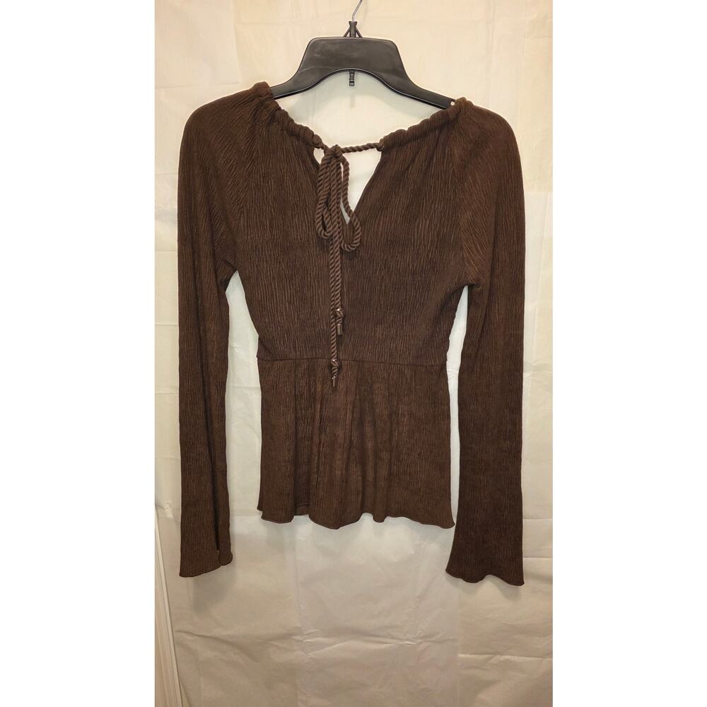 NwT Moon River Chocolate Ruche Long Sleeve Boho Peplum Textured Top XS - Picture 6 of 12